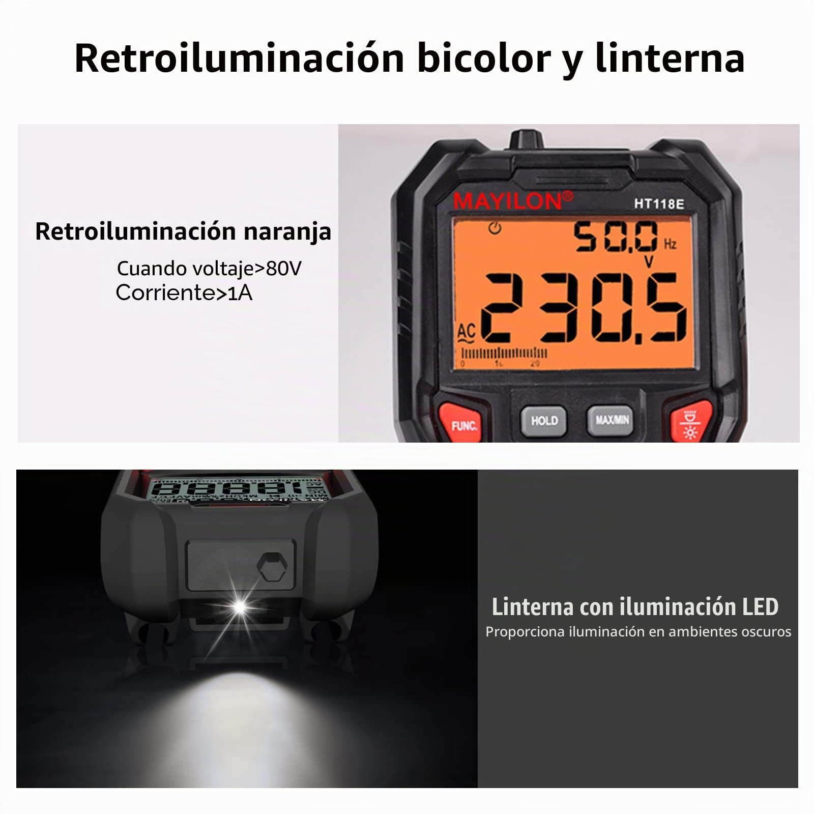 HT118E Multimetro digital20000 Cuentas, Polimetro True RMS con NCV y Detección de Cable LIVE, Mide AC/DC Voltaje y Corriente, Temperatura, Capacitancia, Resistencia, Diodos, Continuidad, Frecuencia