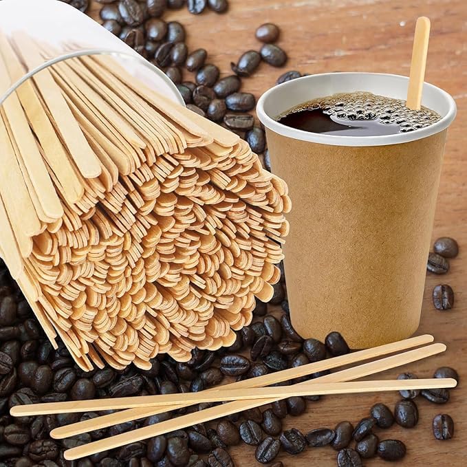 Image of [Pack of 250, 14cm] Coffee Stirrer Sticks | Disposable Wooden Stir Sticks | Ideal for Hot and Cold Beverages