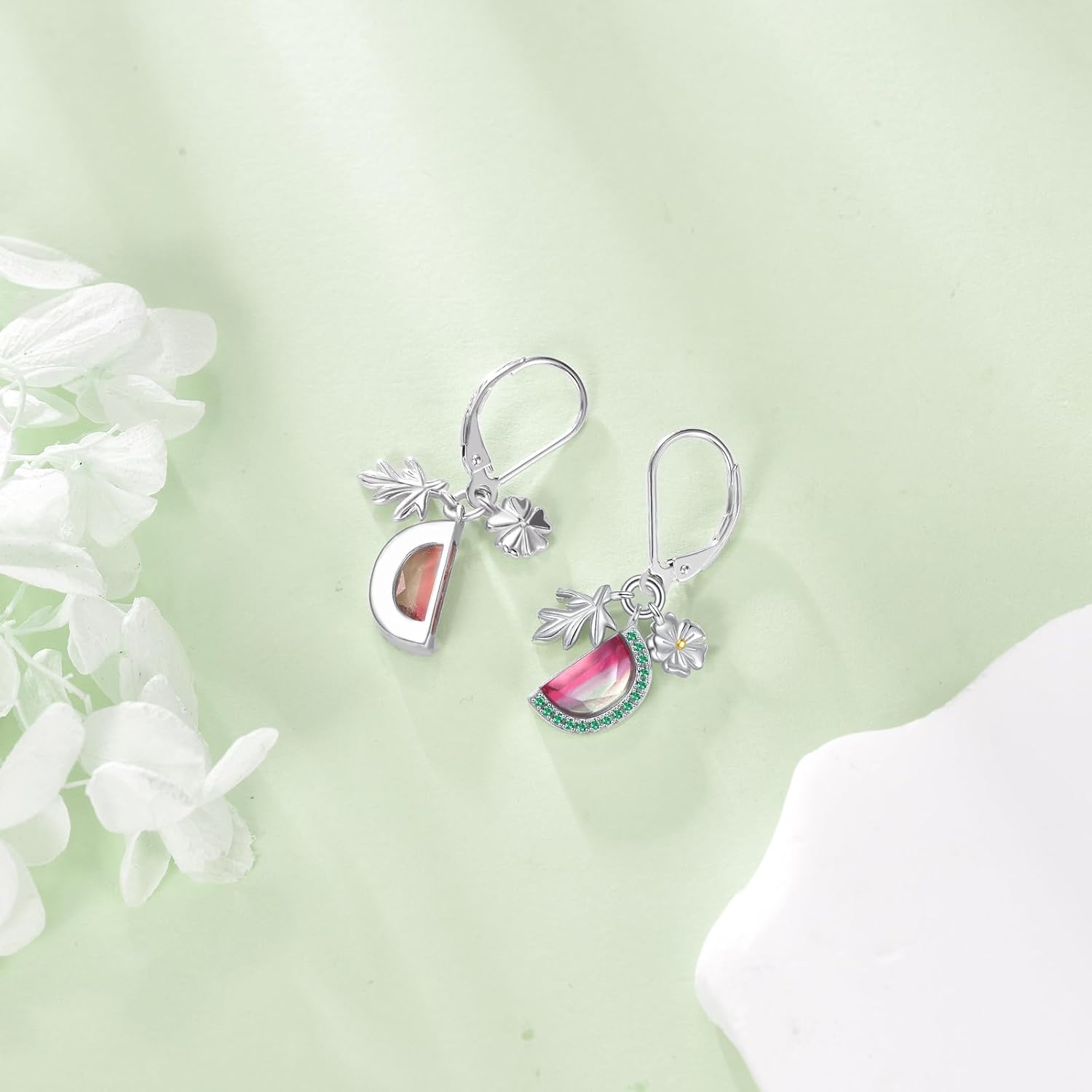 Watermelon Earrings Sterling Silver Fruit Earrings Dangle Lab-grown Tourmaline Watermelon Jewelry Gifts for Women - Image 4