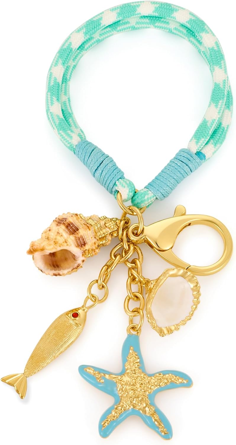 Beach Keychain Bag Charms for Women Gold Plated Starfish Shell Keychain Purse Charms Summer Jewelry Bag Accessories