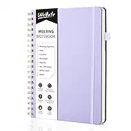 WEMATE Meeting Notebook for Work B5 (7"x10") - PU Leather Work Notebook with Agenda, Action Items & Notes - 200 Pages for Men&Women, Staff and Students, Meeting, Projects Planning - Light Purple