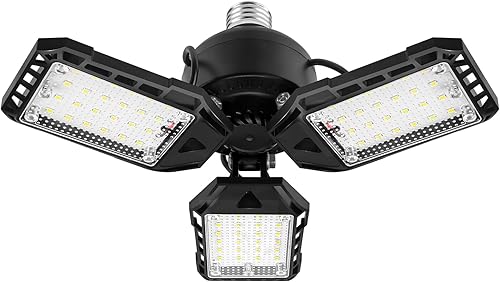 Paquete de 1 bombilla LED para garaje, 80 W, 8000 lm 6500 K, luz LED de tienda con 3 paneles deformables, luz de granero de sótano, luces de techo