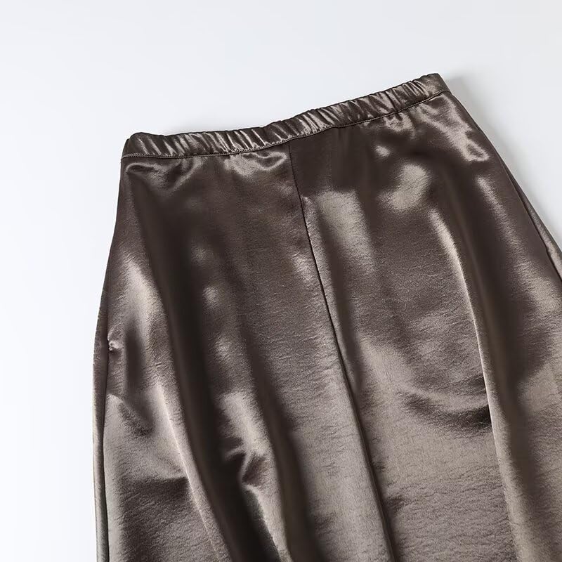 Minimalist Women's Satin Midi Half Skirt Lace Half Skirt Splicing French Elegant High Waist Half Skirts Women4