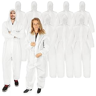 Schutz-Anzug 160 bis 200 cm - S - XXL - ONE-SIZE mit Kaputze und Reißverschluss, Maler-Overall in Einheitsgröße, Schutzkleidung zum Malern und Renovieren