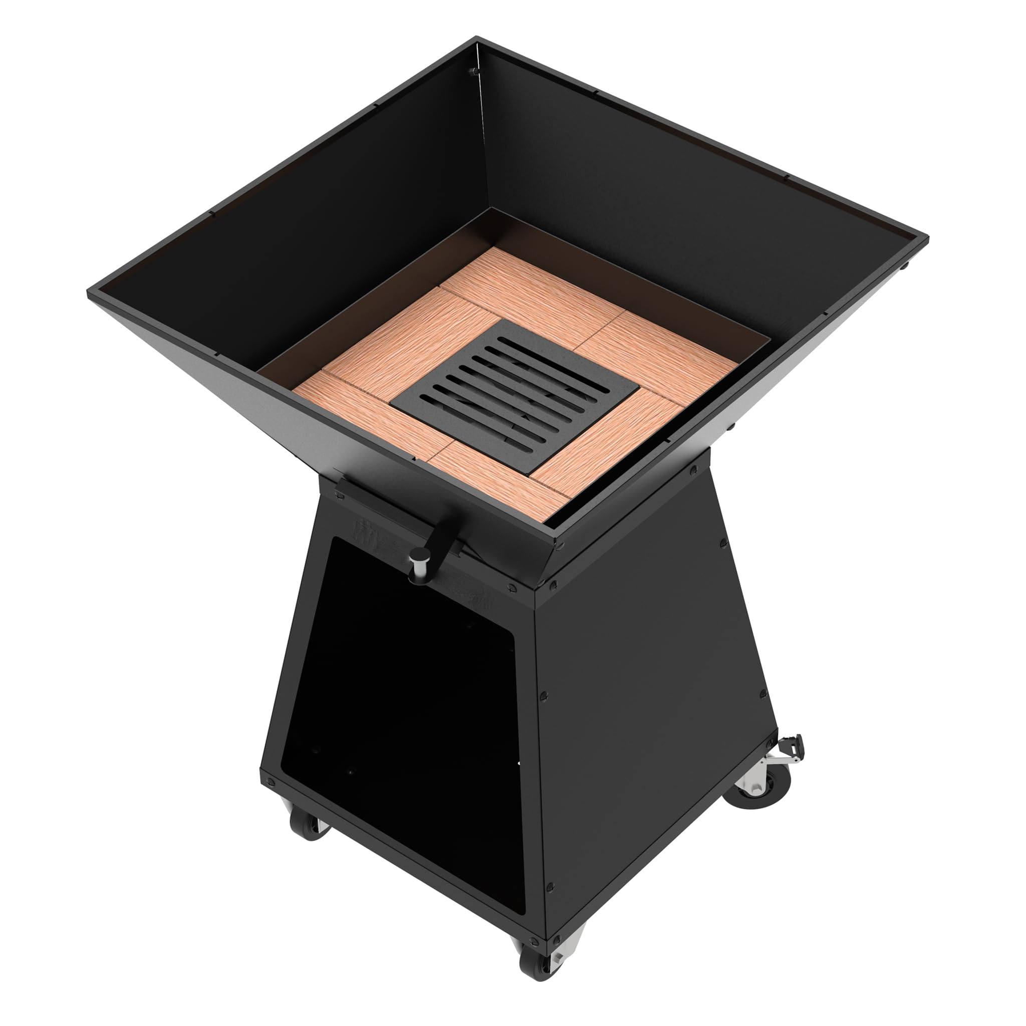 Barbecue a Legna Quadrato Professionale con Braciere con mattoni refrattari, Plancha 72x72 cm, h 97cm 4 Ruote e Ampio Portalegna - MADE IN SPAIN
