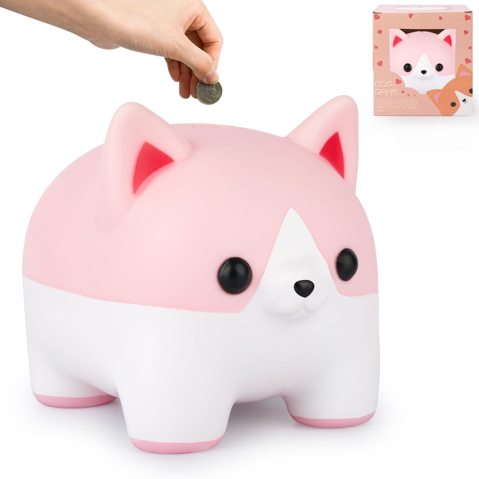 JIZWPOOM Corgi Piggy Bank for Kids, Dog Money Saving Box, Unbreakable Puppy Bank Gift for Girls & Adults