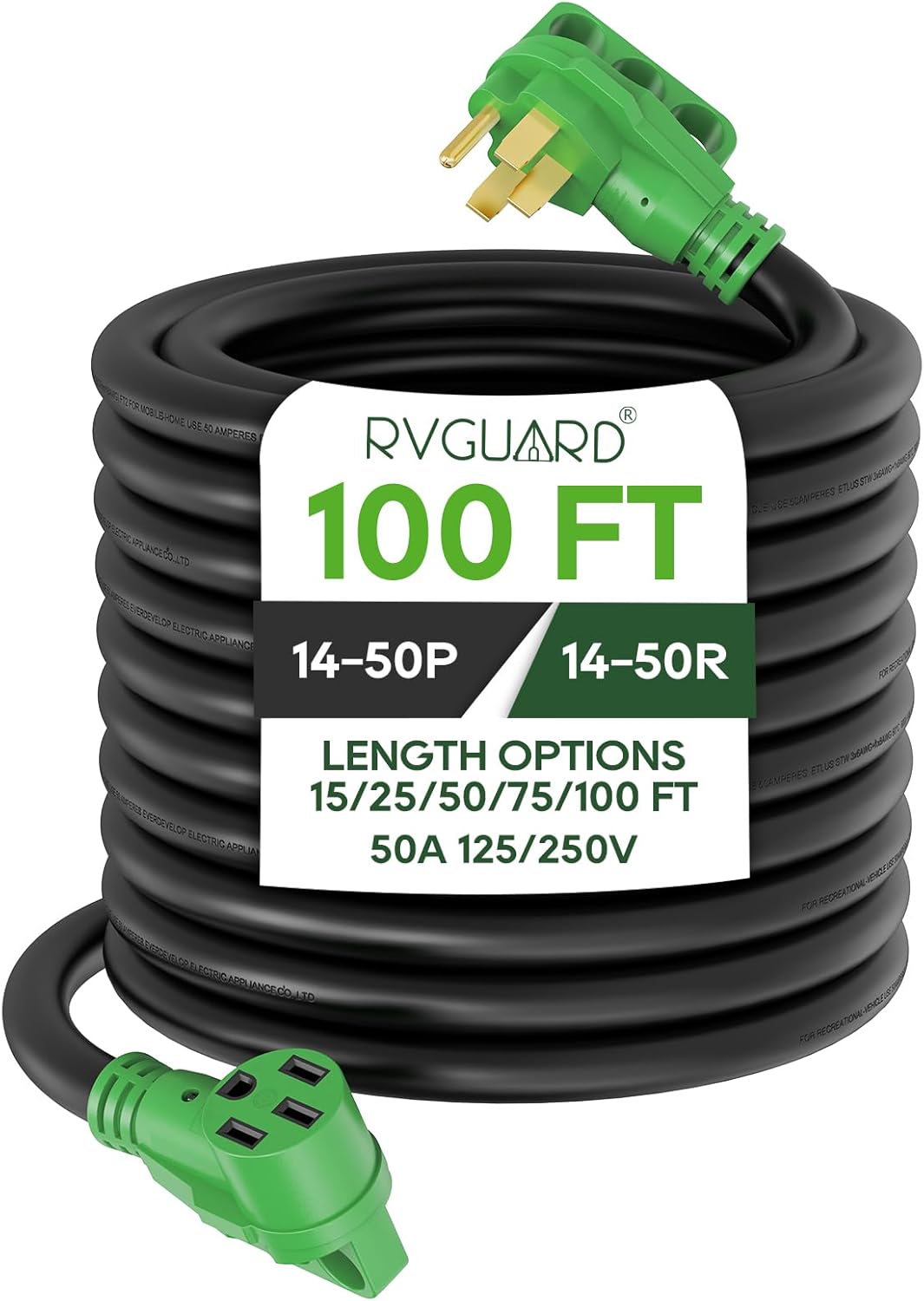 RVGUARD 50 Amp 100 Foot RV/EV Extension Cord, NEMA 1450P/R