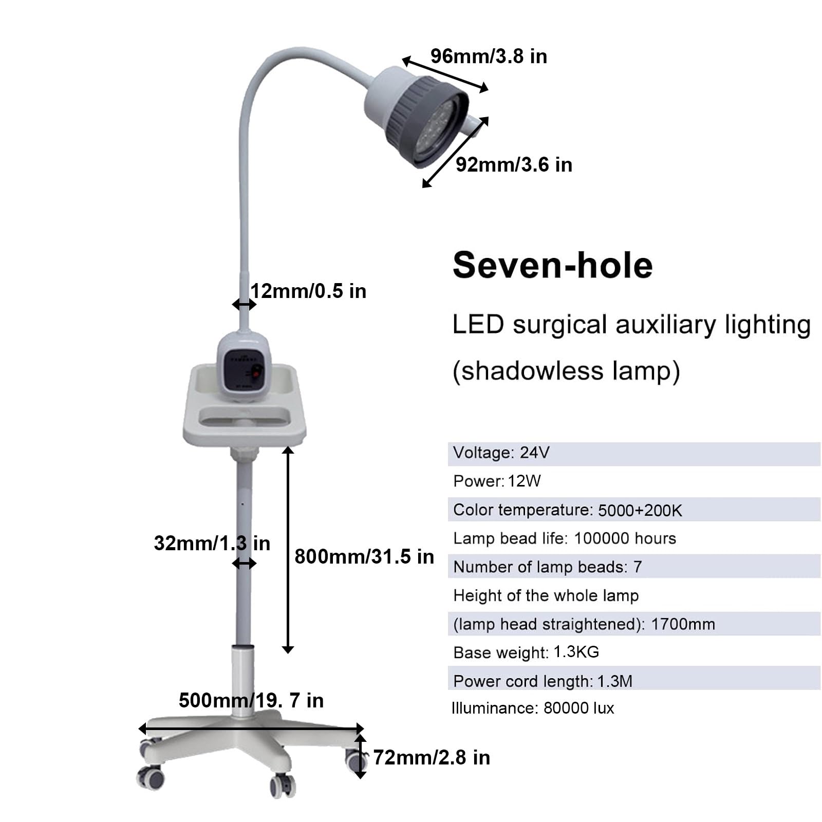 Lámpara de Examen Médico LED Luz Quirúrgica con Caja de Almacenamiento, Lámpara de Examen Quirúrgico, Lámpara de Pie con Rotación de 360°, Lámpara de Luz Móvil para Examen Médico