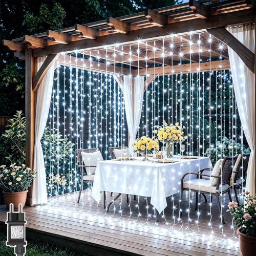 Dekofun Tenda Luminosa con Presa, 3Mx3M 300LED Luci a Tenda, Bianco Freddo