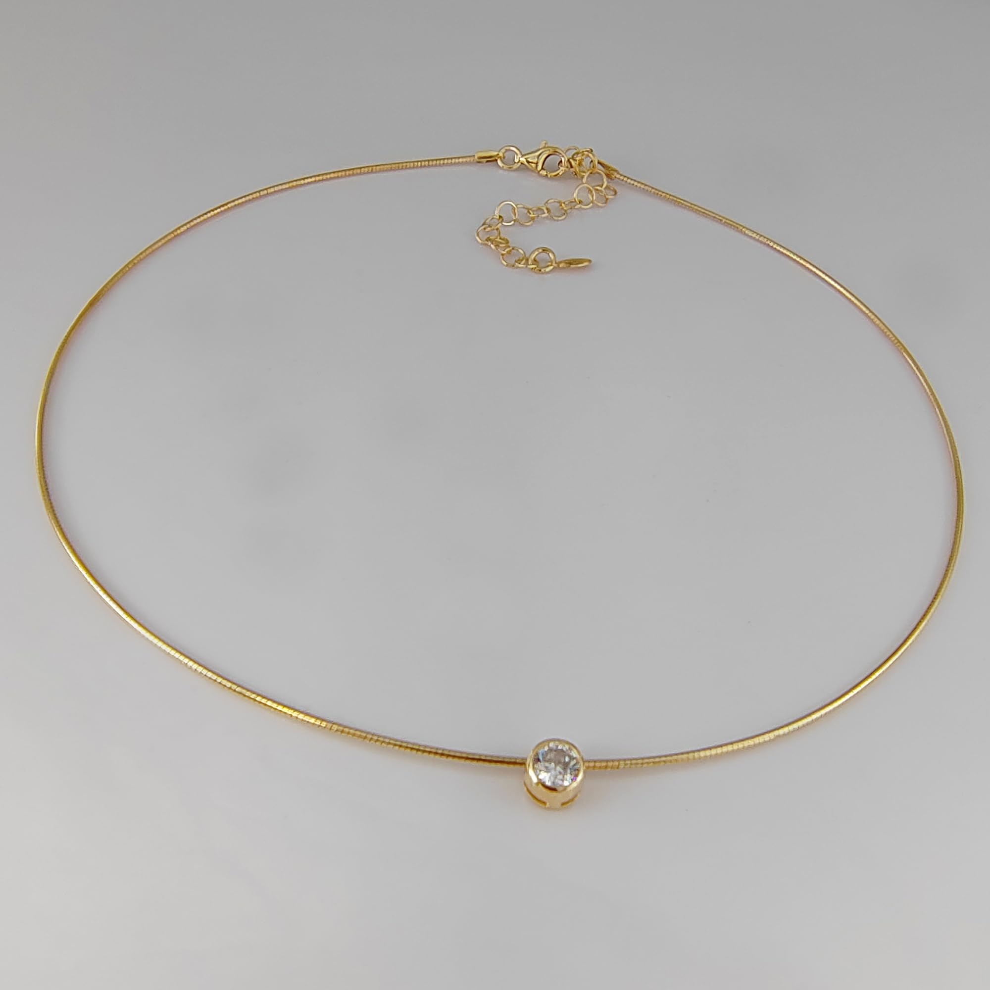 Gioielli Aurum Collana Punto Luce Donna in Argento 925 Dorato, Girocollo Semirigido con Ciondolo Brillante, Regalo