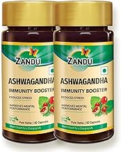 Zandu Ashwagandha Capsules, With Goodness of Natural Extracts of Ashwagandha, Helps Boost Immunity and Useful for Natural Body Strength, Stress Buster - (Pack of 60 Veg capsules x 2)