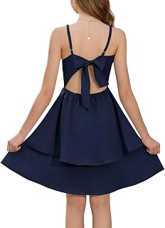 Haloumoning Girls Tie Back Dress Kids Ruffle Summer Sundress 5-14 Years | Spaghetti Strap, Layered, Tween Beach Cami Dress