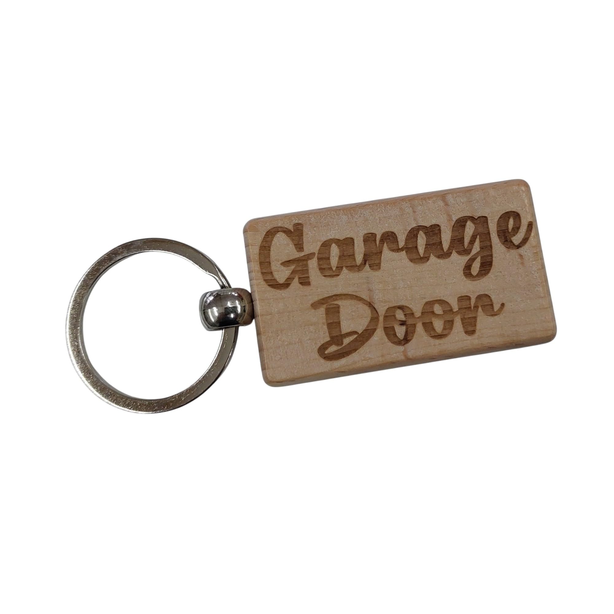 Decalarama Brown Garage Door Keyring Engraved Beech Wood Wooden Key Fob Keychain Novelty House Home Present
