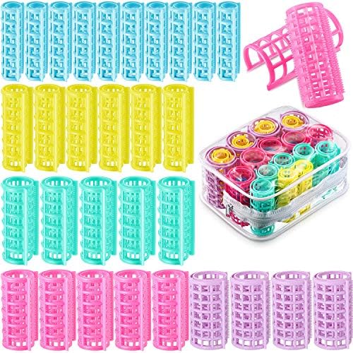 30 Pieces Plastic Hair Rollers Curlers Snap Rollers Self Grip Rollers Hairdressing Curlers No Heat Hair Curlers for DIY Hairdressing Hair Salon Hair Barber, 5 Sizes