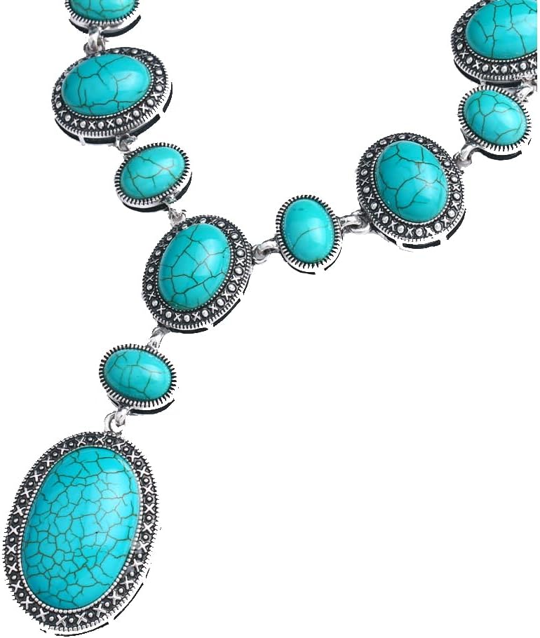COLORFUL BLING Boho Imitation Turquoise Collar Bib Necklace Blue Stone Beads Strand Pendant Choker Necklaces for Women Bohemian Turquoise Jewelry - Image 3