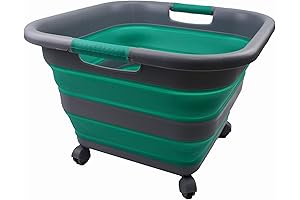 SAMMART Rolling Laundry Basket Plastic - Large 39L Collapsible Storage Container