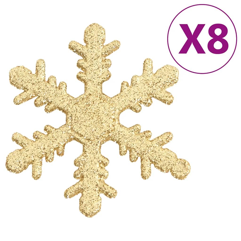 Lot de 111 boules de Noël dorées en polystyrène incassables de 3 cm, 4 cm et 6 avec flocons de neige, étoiles et dentelle, mat, pailleté, brillant et creux