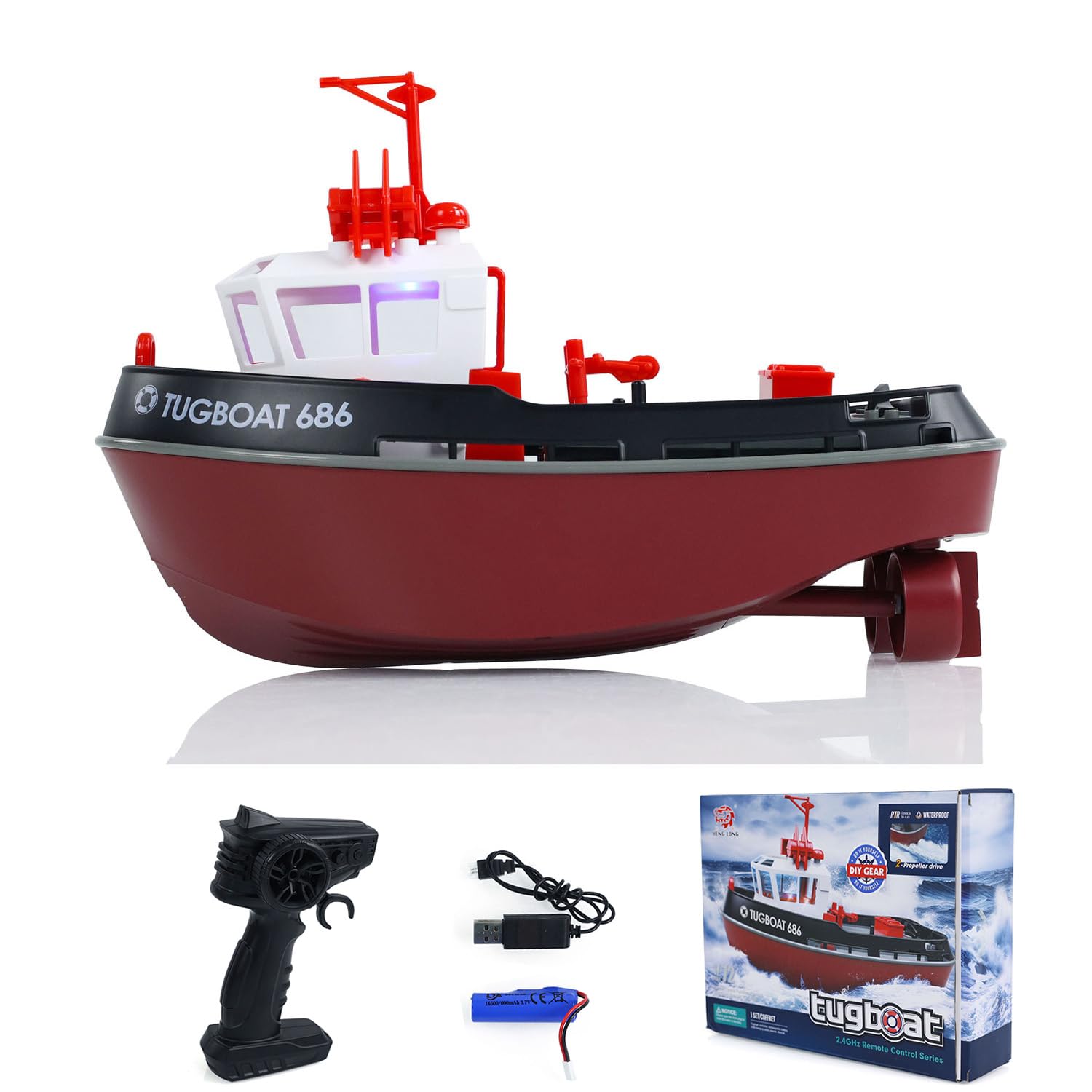 wheelfun 1/72 Heng Long 2.4G RC Tugboat Remote Control Towboat Powerful Dual Motor Model Adult Hobby