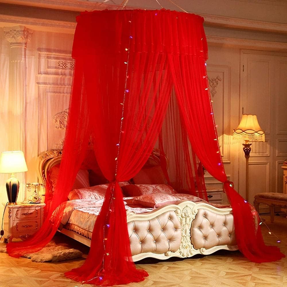 Moustiquaire de lit camping et chambre dôme dentelle rouge