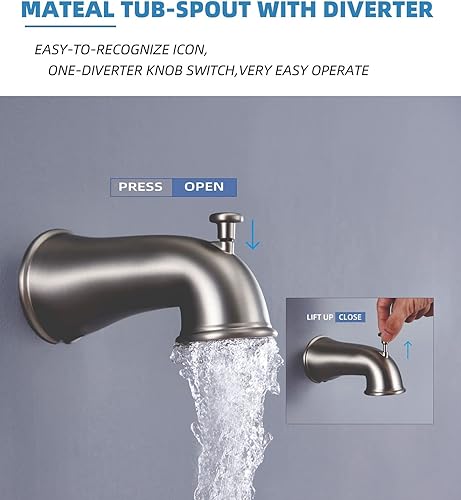 Miniatura 5 de ELLO&ALLO Juego de grifo de ducha de níquel cepillado con boquilla de bañera, un solo mango para bañera y grifo de ducha (válvula incluida)
