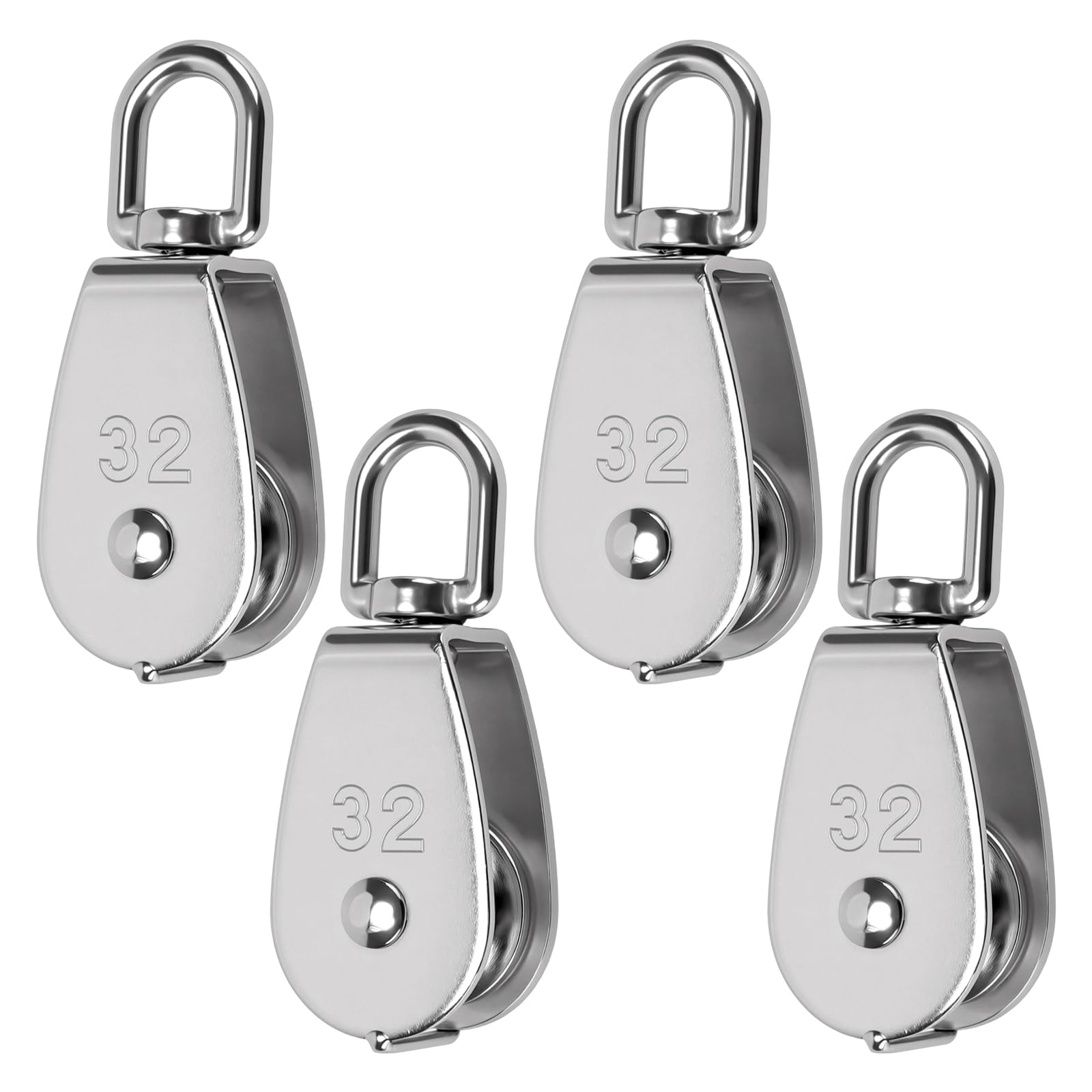 FUNSUEI Lot de 4 poulies M32 en acier inoxydable, capacité de charge de 250 kg, poulies simples robustes pivotantes à 360° pour corde et câble