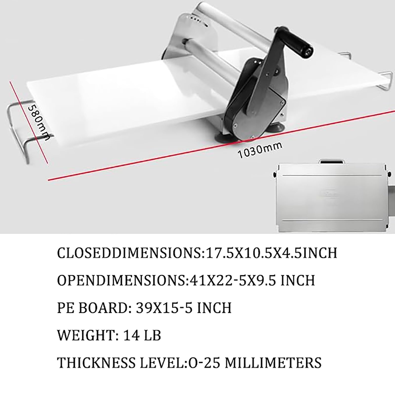 Rodillo manual de acero inoxidable con grosor ajustable de 0,5 a 17,5 mm para hacer croissants y pasteles