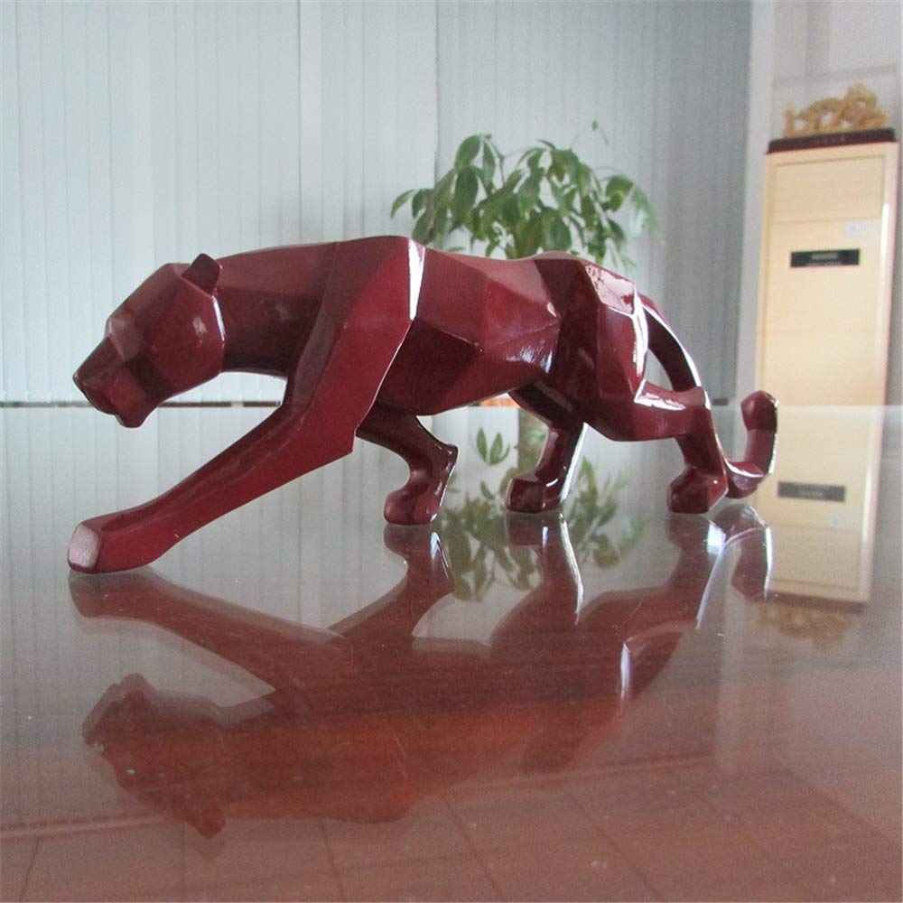Uterstyle Leopard Sculpture Resin Animal Geometric Statue Wildlife Animal Figurine Home Decor Ornaments big cat statue leopard lion jaguar (Red)