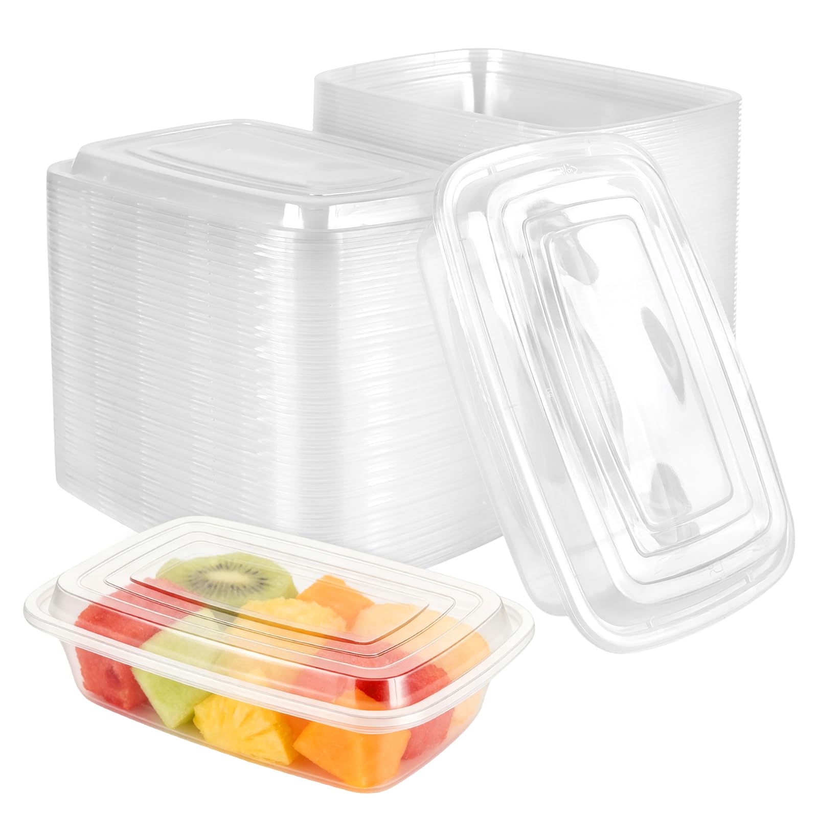 SINJEUN 50 PCS Plastic Meal Prep Containers with Lids, 1000 ML Reusable Clear Meal Prep Containers, 1 Compartment Food Containers Stackable Storage Lunch Boxes, Microwave & Freezer Safe