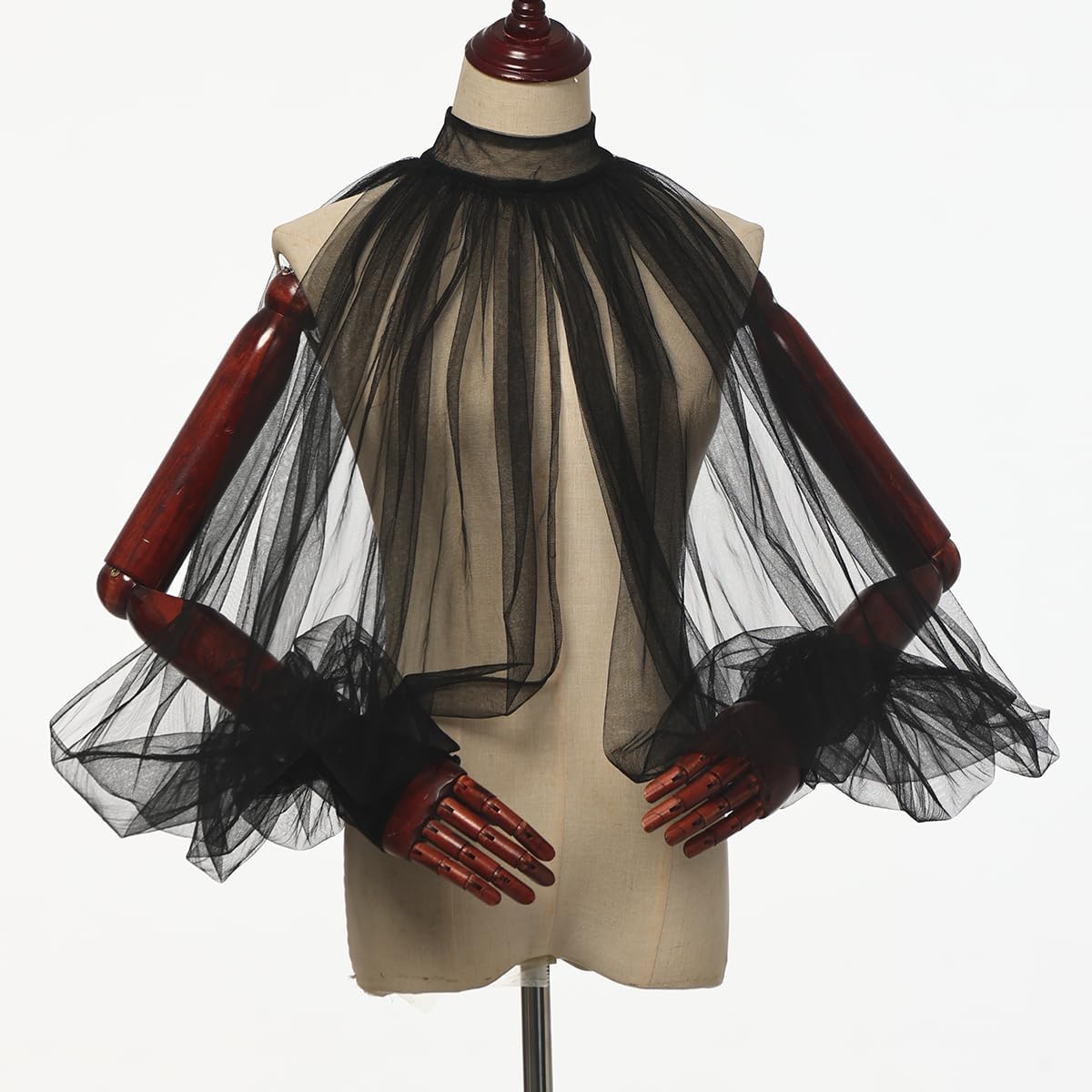 Women's Sexy Batwing Long Sleeves Sheer Shirt See Through Mock Neck Irregular Tops Front Back Split Shawl - Image 2