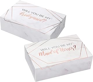 Pop Fizz Designs Bridesmaid Proposal Box Set I 6 Pack I 1 Maid of Honor Proposal Box and 5 Will You be My Bridesmaid Boxes I Marble with Gold Foil Bridesmaid Box for Bridesmaid Gifts