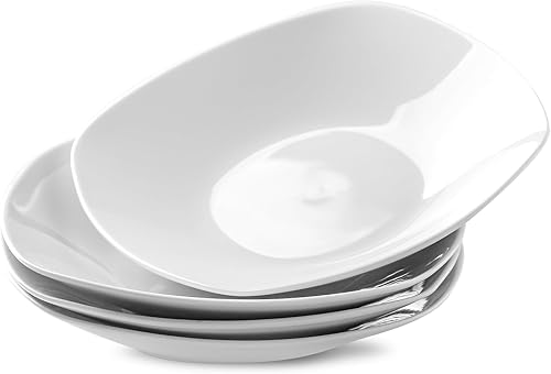 Miniatura 14 de Platos Hondos de Cerámica para Sopa, Paquete de 4 Platos Blancos para Cena de Halloween, Borde Ancho de Porcelana, Platos Hondos de 8.5 Pulgadas