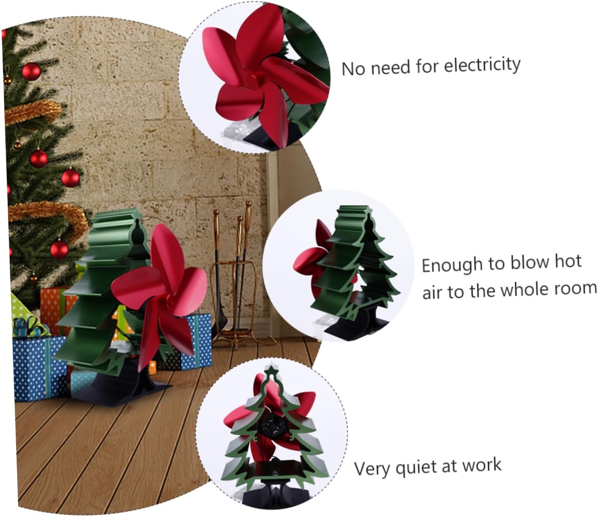 Christmas Tree Heat Powered Stove Fan Blade Silent Fireplace Fan for Burner Thermoelectric Heat Circulation Blower No Battery Plug Needed Ultra Quiet Log Stove Heater Accessory
