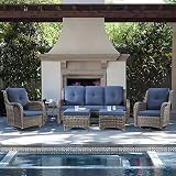 Joyside Wicker Patio Furniture Set 6 Piece Set with 1 Three-Seat Sofa, 2 Swivel Rocker Chairs, 2 Ott