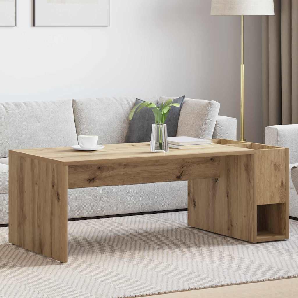 Mesa de centro de madera de roble Artisan, 101,5 x 50 x 37 cm, con estante para salón, mesa de centro rectangular con mucho espacio para libros y decoración, superficie fácil de limpiar
