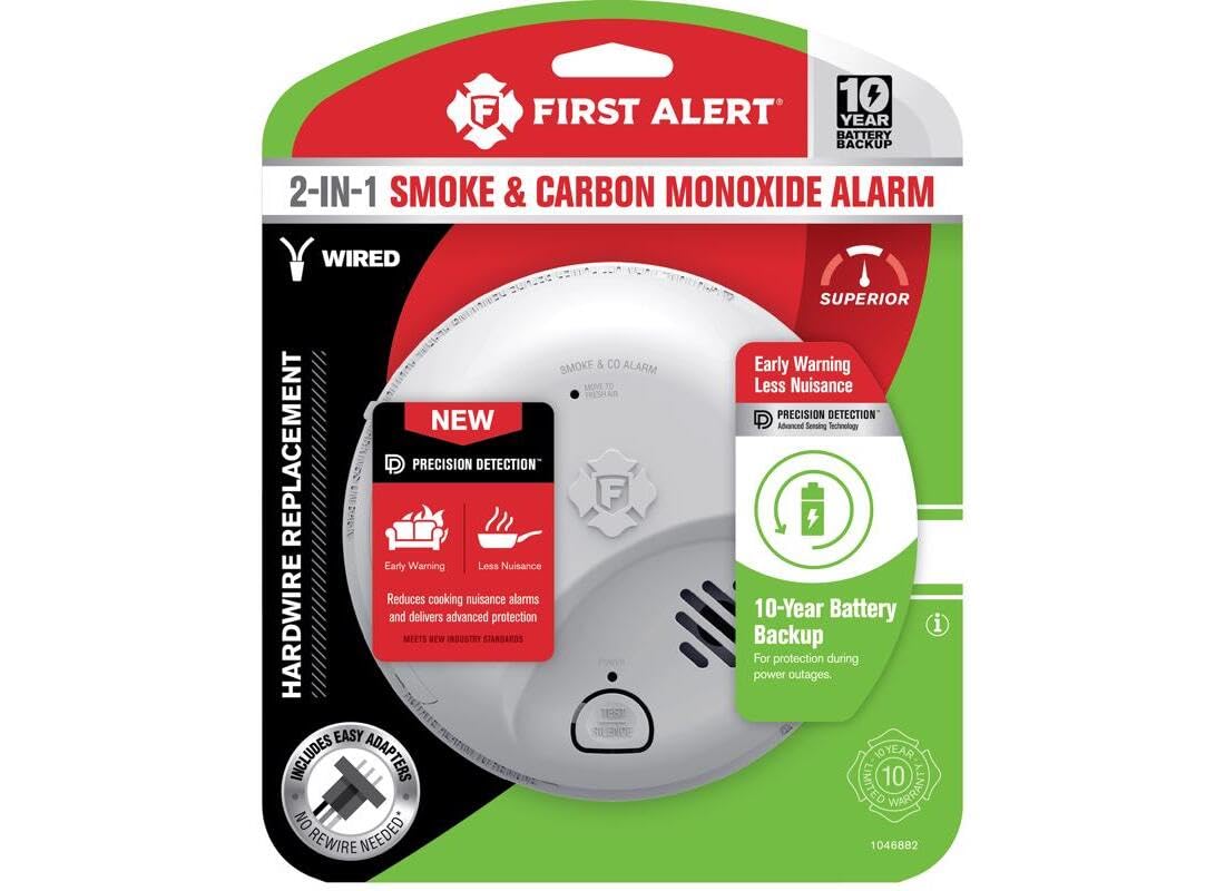 First Alert 10 Year Back Up Hard-Wired w/Battery Back-Up Ionization Smoke and Carbon Monoxide Detect