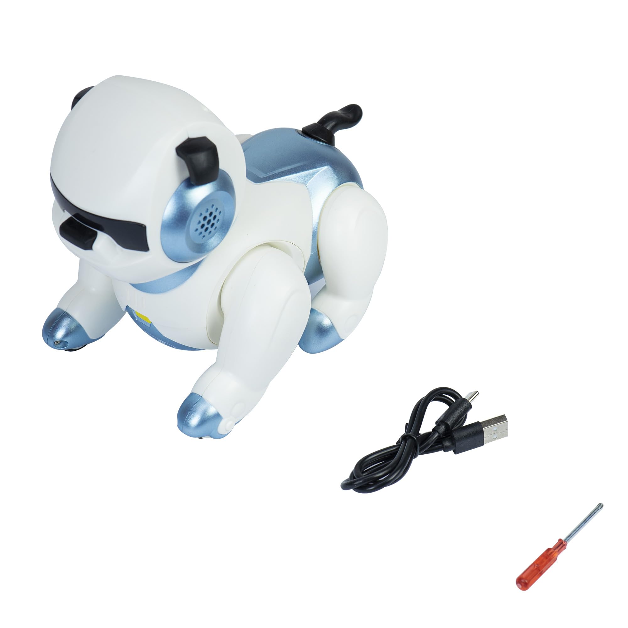 PNI Robot intelligente interattivo Robo Dog, controllo vocale, pulsanti touch, bianco-blu, batteria inclusa 3.7V 350mAh