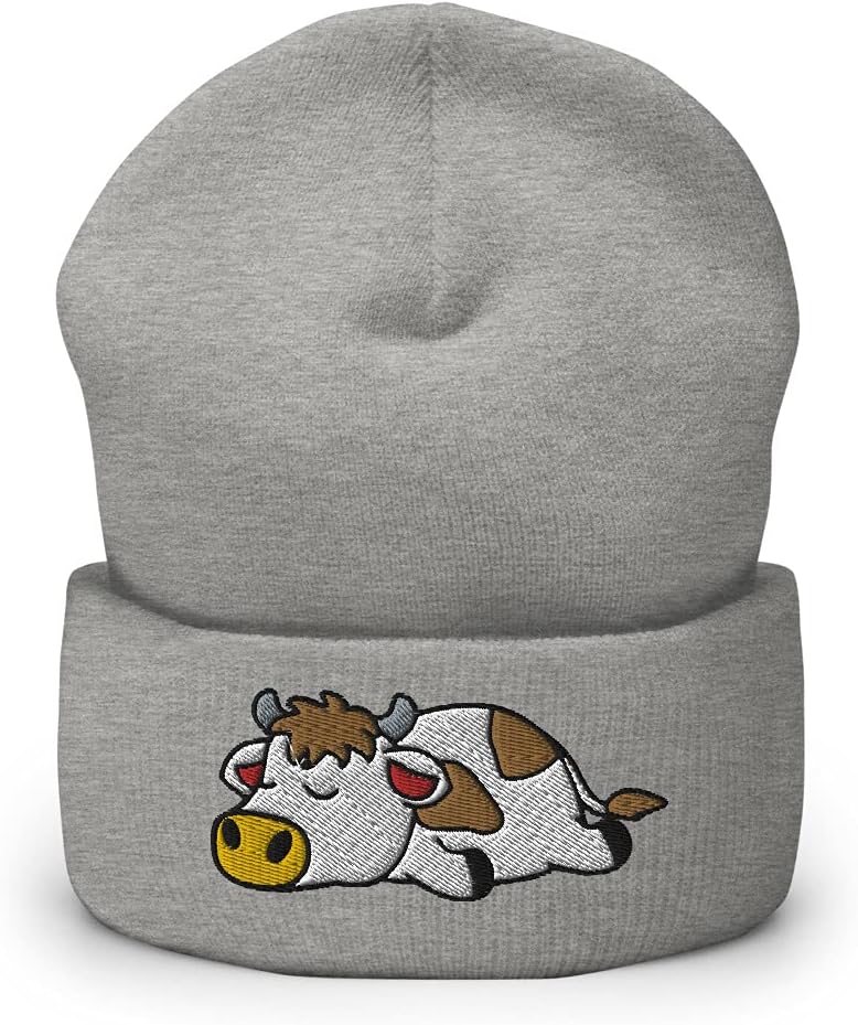 StayPawsome Lazy Cow Beanie Unisex Adult Embroidered Cuffed