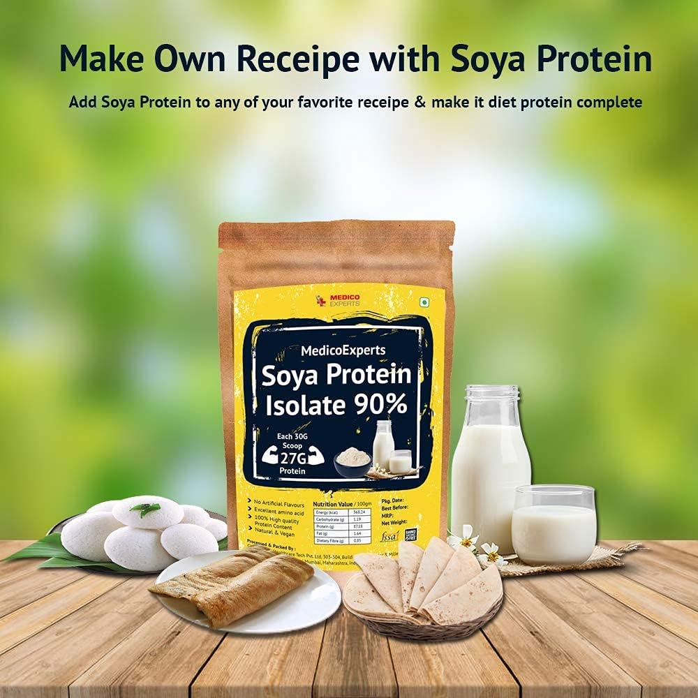Astha MedicoExperts Soy Protein Isolate 90%, Vegetarian and Natural 450 Gram (Unflavored)
