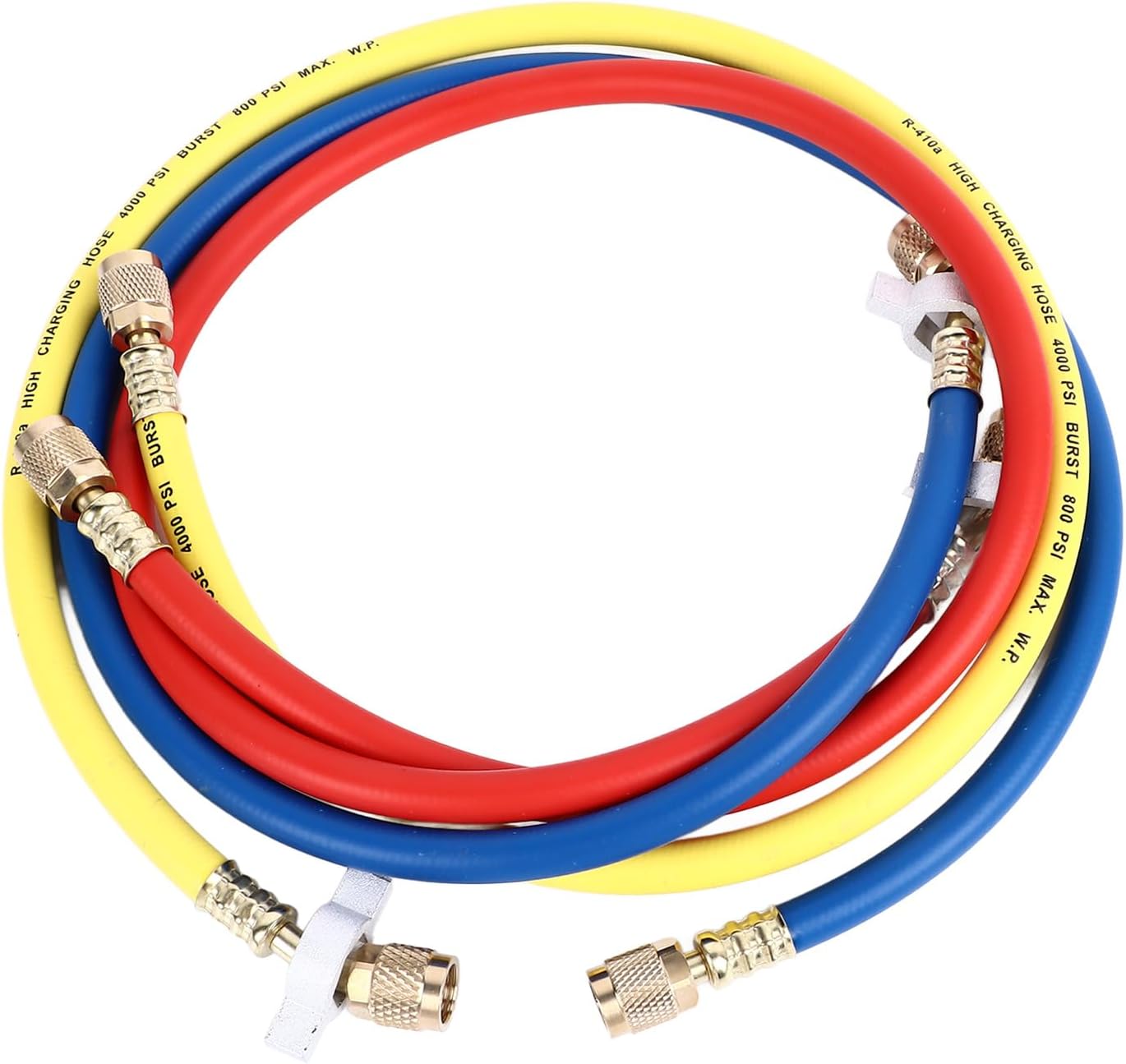 3 Pcs AC Refrigerant Hose Set Compatible with R410a Refrigerant 0.9 Meter High Pressure Rubber Charging Tube with Explosion Proof Copper Connectors in Three Colors