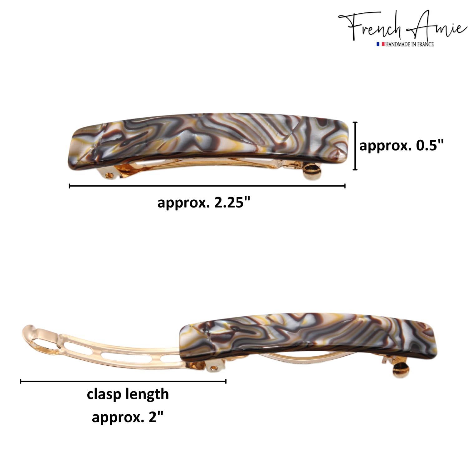 French Amie Small 2 1/4 inch Celluloid Handmade Hair Barrette No Slip Grip Durable Styling Women Hair Accessories Hair Clip for Girls, Made in France(Onyx Silver Grey) - Image 7