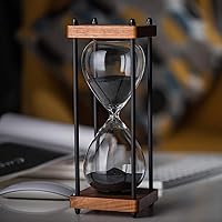 AKAKAMUING Large 60 Minute Wooden Hourglass Timer - Decorative Black Sandglass with Metal Frame & Fine Sand Flow