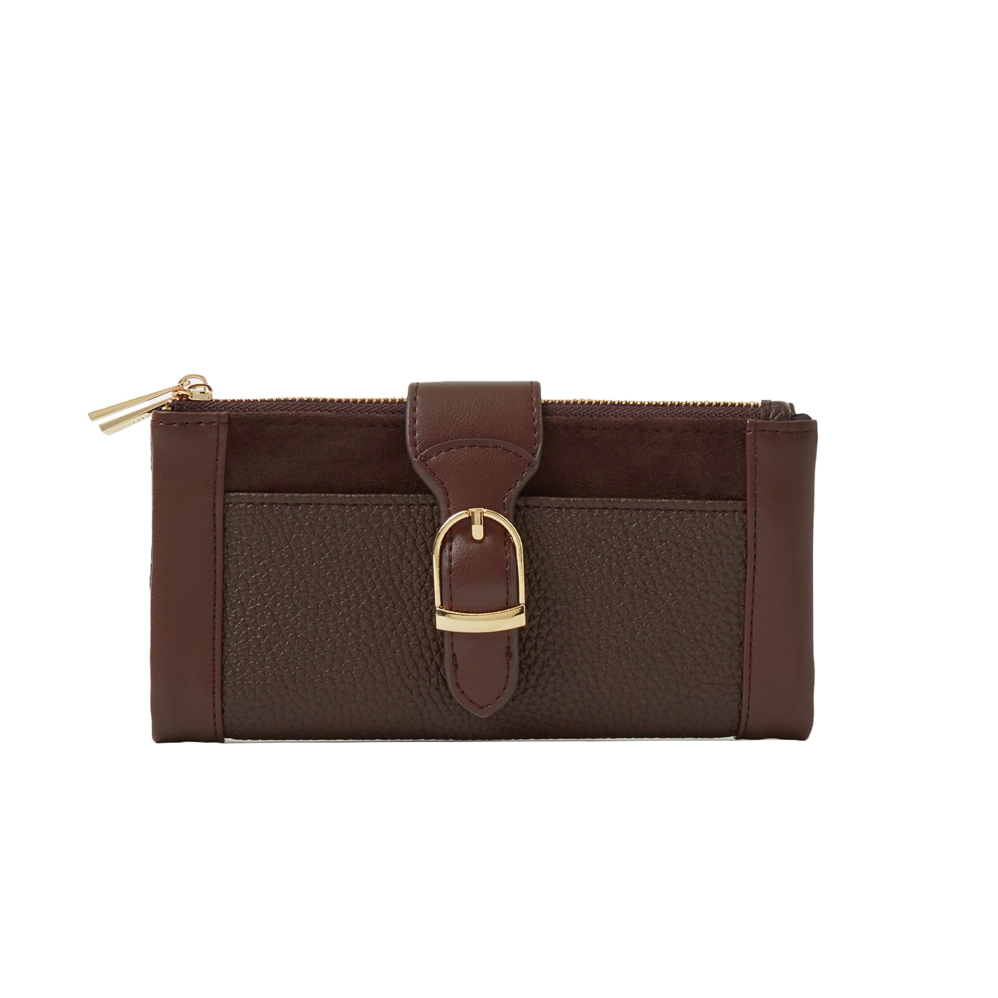 accessorize London Women's Brown Buckle Faux Leather Wallet | Multiple Card Slots | Zip Around Purse Wallet for Women-picture-33