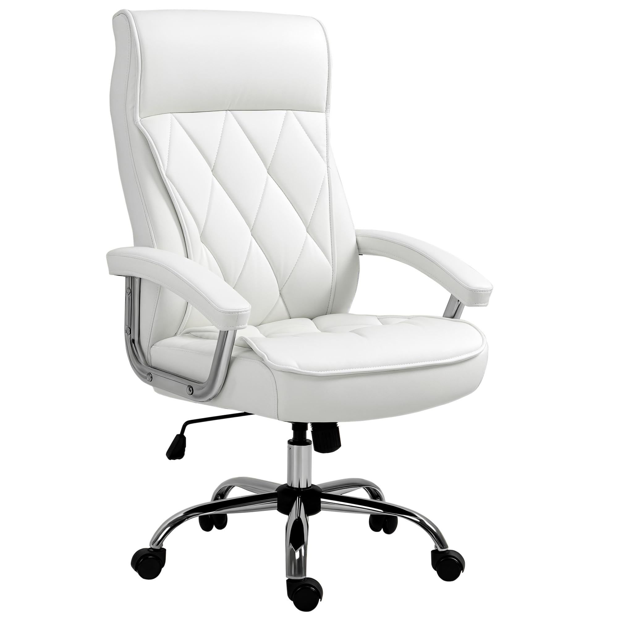 biurowe Vinsetto fotel biurowy krzesło do gier fotel obrotowy ergonomiczne z funkcją kołysania regulacja wysokości wzór w romby nowoczesne eleganckie luksusowe skóra PU metal pianka kolor biały