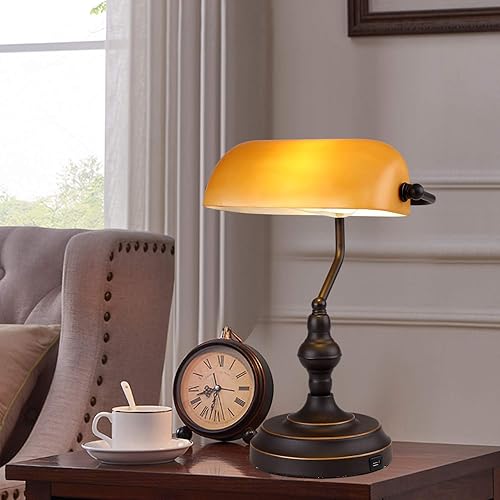 Miniatura 8 de Banker Desk Lamp Touch Control, Vintage Banker's Desk Lamp with USB Port, 3 Way Dimmable Desk Lamps, Farmhouse Library Lamp Oil Rubbed Bronze for