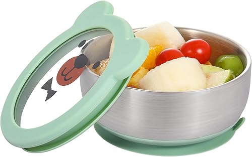 Miniatura 16 de MR. CHOU Juego de cuencos para bebé con cuchara y tenedor, cuencos aislados de acero inoxidable 18/8 de doble capa con ventosa de silicona y tapas