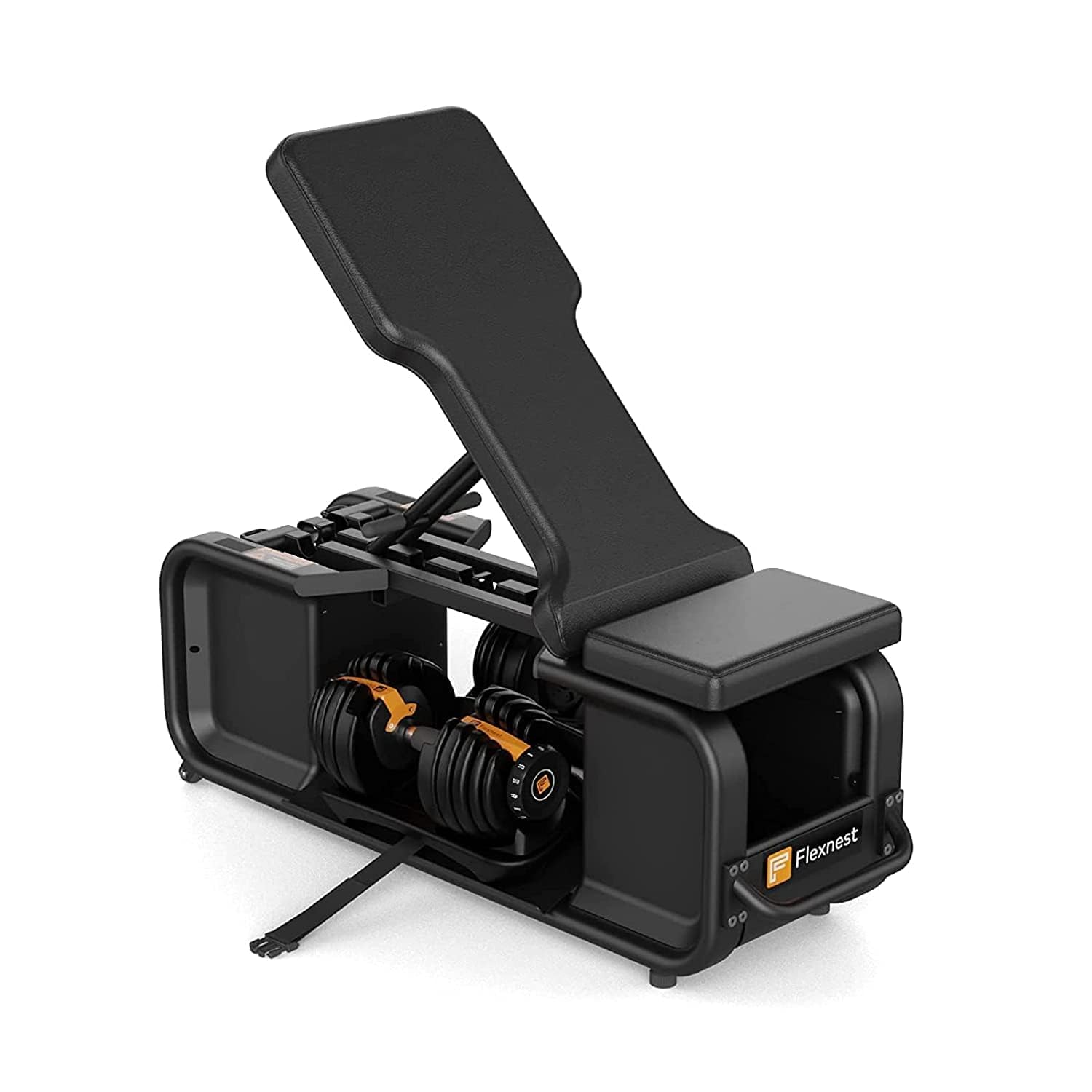 Flexnest Incline and Flat Flexbench Pro 250 kgs Weighing Capacity Fitness Bench for Home Workout, Multi-Purpose Machine With adjustable dumbbell storage & kettlebell storage - Black