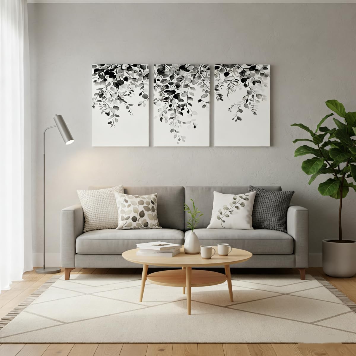 Erosebridal Black White Eucalyptus Canvas Wall Art 12" X 16", Watercolor Plant Leaves Picture Wall Decor For Bedroom, Minimalist Stylish Artwork Posters, Natural Botanical Rustic Farmhouse Painting