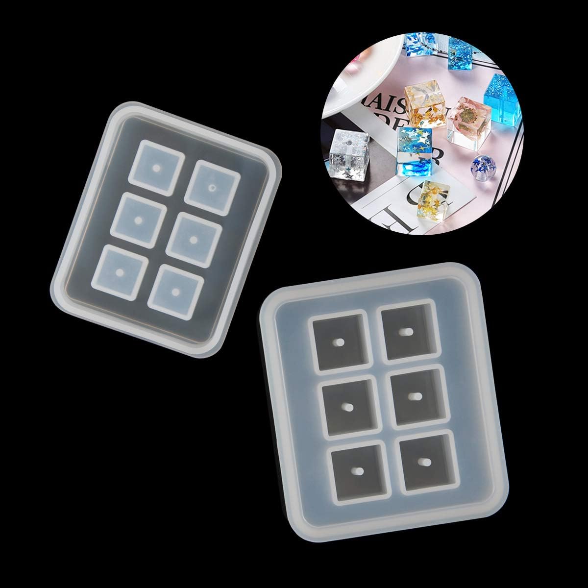 Suhome Resin Bead Molds for Jewelry 12 PCS Resin Molds Silicone with Hole Cabochon Gem Jewelry Making Epoxy Resin Molds for Earrings, Pendants,Bracelets and Necklaces