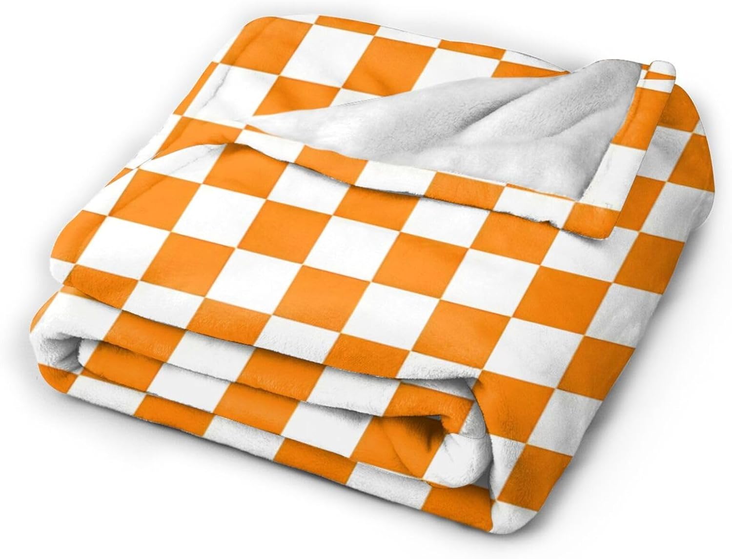 Flannel Orange White Checkered Pattern Throw Blanket- Ultra Soft Lightweight for Bed, Sofa, Travel & Camping 80"X60" Inch