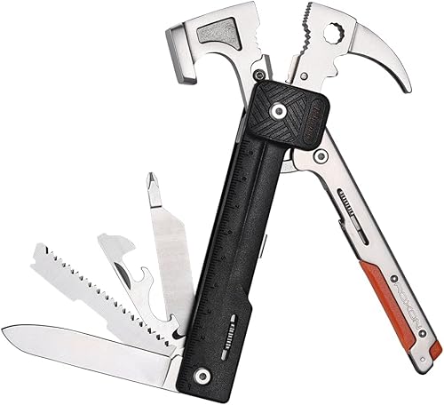 ROXON 16 en 1 Herramientas Camping Hammer Multitool con piedra de pedernal, cortador reemplazable, mejores accesorios de camping con alicates,